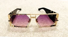 Cazal Sunglasses Black & Gold Frame Dark Pink Lens Unisex Tinted Eyewear