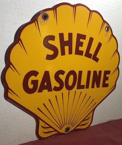 INSEGNA POMPA BENZINA PORCELLANA VINTAGE SHELL PUBBLICITARIA OLIO MOTORE - Foto 2 di 6