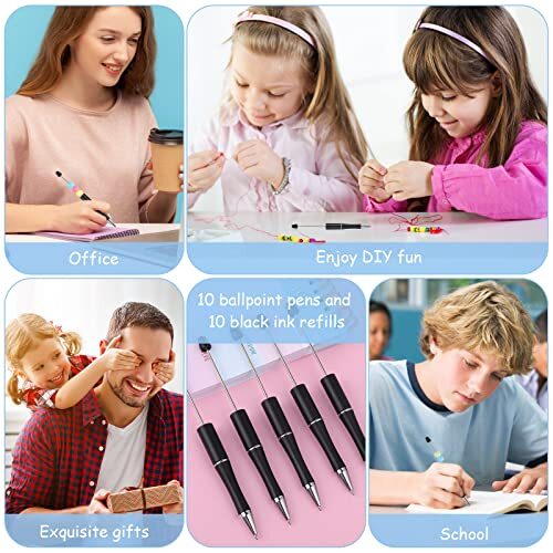 TIESOME 10 Beadable Plastic Pens With Refills – DIY Bead Pens For Kids, Students & Craft Fun