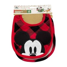 Disney Baby Disney Store Mickey Mouse and Minnie Mouse Plaid Holiday Bib Set