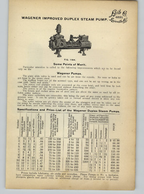 1905 PAPER AD 3 PG Wagener National Improved Duplex Steam Mine Pump
