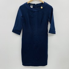 Talbots Womens Size 2 3/4 Sleeve Ponte Knit Sheath Dress with Gold Button Blue