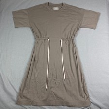 Everlane Dress Womens M Taupe The Luxe Cotton Drawstring Tie Front Midi