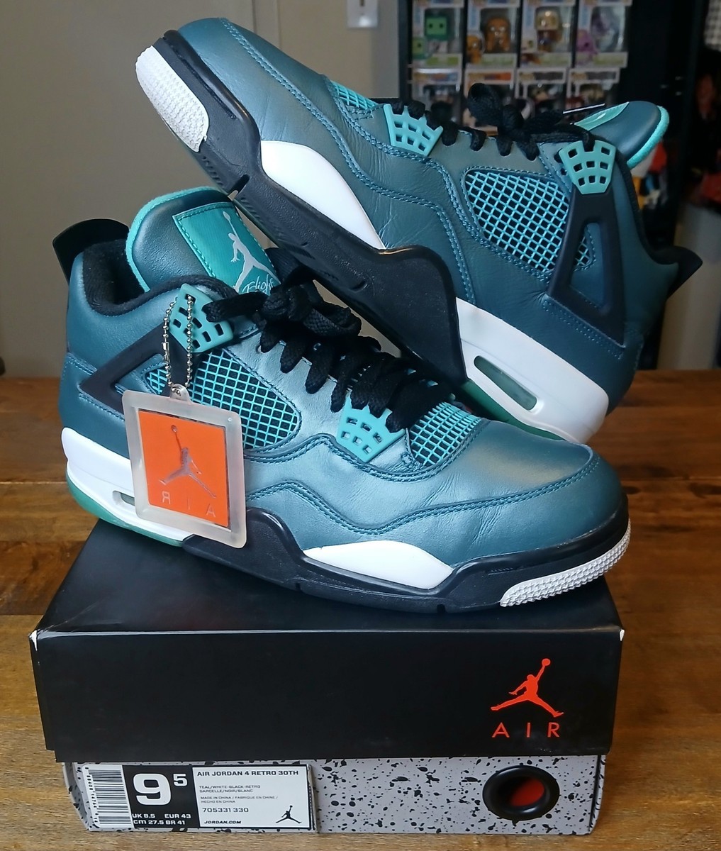 Vintage Men's Air Jordan Retro 4 Teal 30th Anniversary Sneakers