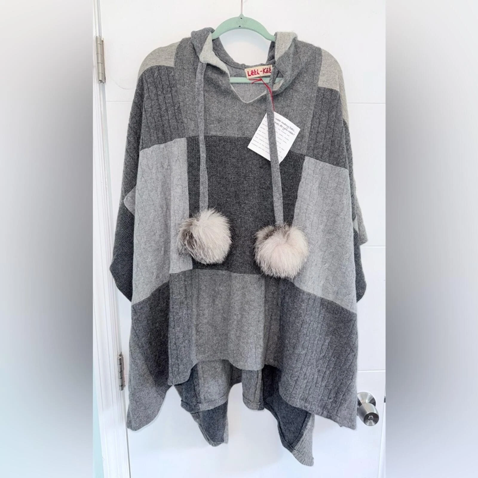 Leti Kat Cashmere Shawl Sweater Wrap One Size New Tags Aspen Cape Hooded Poncho