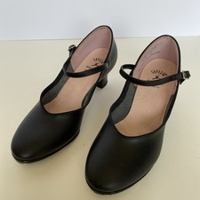 CAPEZIO 560 Black Leather Women's Tap Jr. Footlight Tap Shoes Teletone Taps W-8