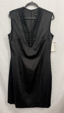 NWT Connected Apparel V Neck Black Satin Beaded Womens Dress Size 14