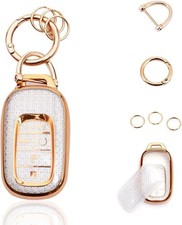Key Fob Cover Case Shell Keychain, 5 Button, Gold White-Gold white