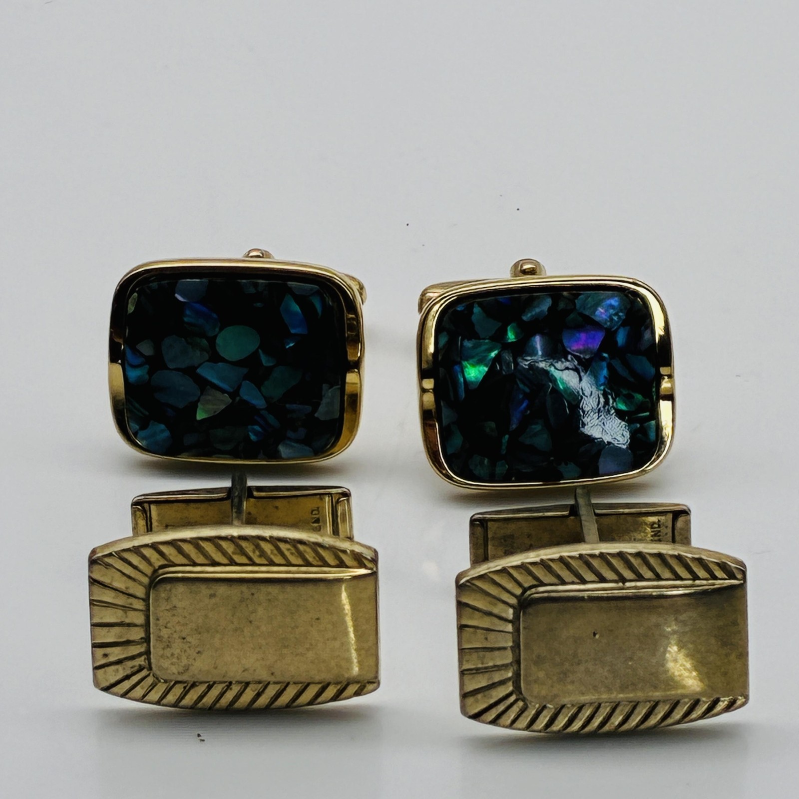Gold Tone Shell Cufflinks Mens Rectangular Bullet… - image 1