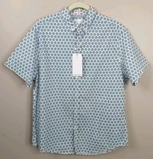 denim and flower ricky singh white Blue Geometric Stretch Short Sleeve Shirt L