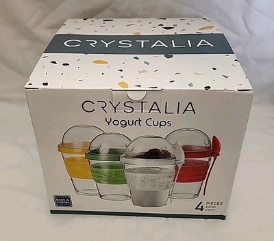 Crystalia Yogurt Parfait Cups BPA Free Reusable with Lids and Spoons 4 Set 20oz