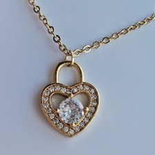 14K Gold Plated Cubic Zirconia Diamond Heart Pendant Necklace for Women