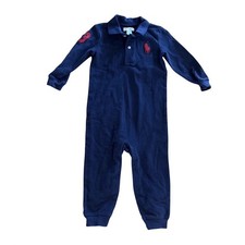 Ralph Lauren Navy Blue Polo Big Pony 3 Romper Jumpsuit Baby 18M LS One Peice