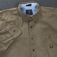 Vintage Chaps Ralph Lauren Shirt Mens XL Tan Button Down Twill Crest Logo Preppy