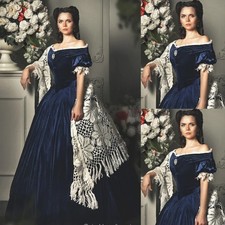 Civil War Southern Belle Ball Gown Victorian Blue Velvet Dress Gothic Steampunk