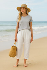 NWT Eileen Fisher Organic Linen Pleated Lantern Ankle in White Pants PL