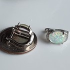 White Gold-Plated Natural 7.9x10mm Oval Opal Sapphire Huggie Earrings — photo 3