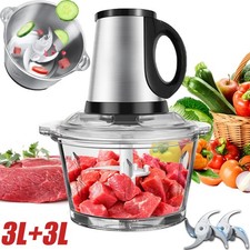 Electric Food Processor Meat Chopper Grinder Vegetable Fruit Blender 2x 3L Bowls