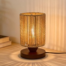 Rattan Table Lamp,Boho Small Beside Lamp,Mini Farmhouse Table Lamp for Room D...