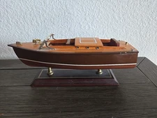 VTG Rare 10" Wooden Chris Craft Speed Boat Model On Stand Algonac MI