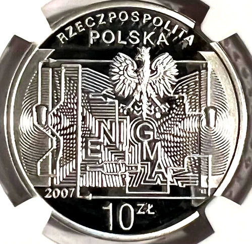 Poland Silver 10 Zlotych 2007 NGC PF 70 Ultra Cameo UNC Enigma Codes