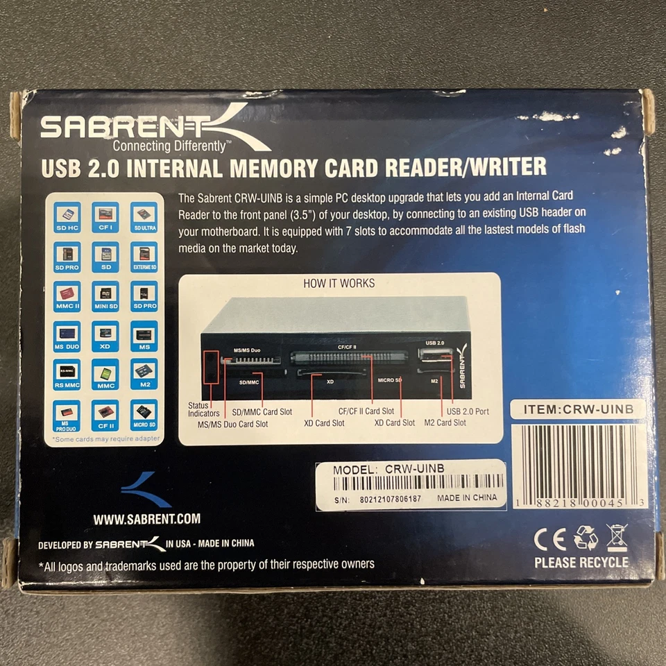 Sabrent Internal Multi Card Reader/Writer M2 XD SD/MMC MICRO SD CF/MD MS USB2.0 - Image 2 of 4