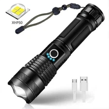 Super Bright Tactical USB Type C Rechargeable LED Flashlight Li-ion Battery NICE