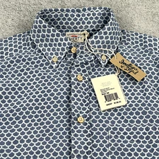 Faherty Playa Fish Scale Print Shirt Men's XS Blue Stretch Short Sleeve