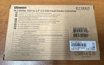 Icy Dock Mb705M2P-B M.2 PCIe NVMe SSD to 2.5'' U.2 Converter Adapter