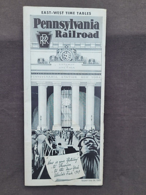 VINTAGE 1939  PENNSYLVANIA RAILROAD EAST WEST TIME TABLE NY WORLD FAIR    39
