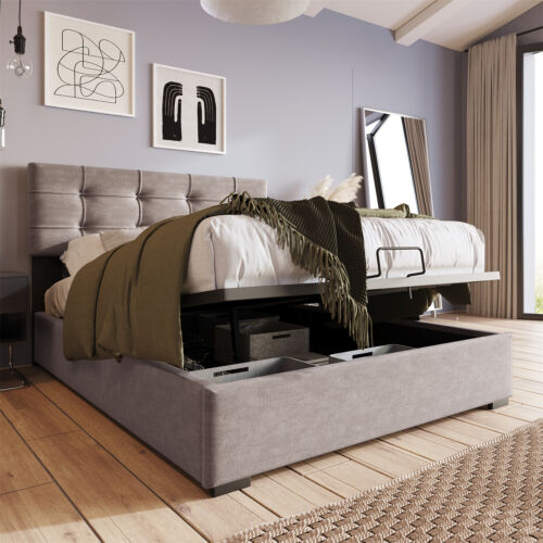 Polsterbett 90x200cm Hydraulisch Einzelbett mit Bettkasten Lattenrost Jugendbett - Bild 1 von 16