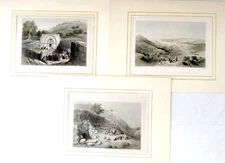 William Henry Bartlett 3 Antique Hand colored Etchings, Views of Palestine, 19th