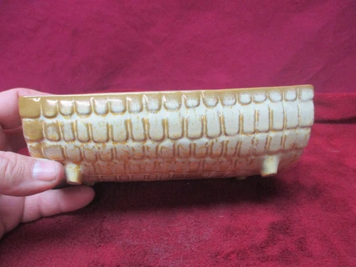 Vintage Frankoma  Pottery, 5x8" Footed Corn Dish, Ada Clay  , Desert Gold Glaze