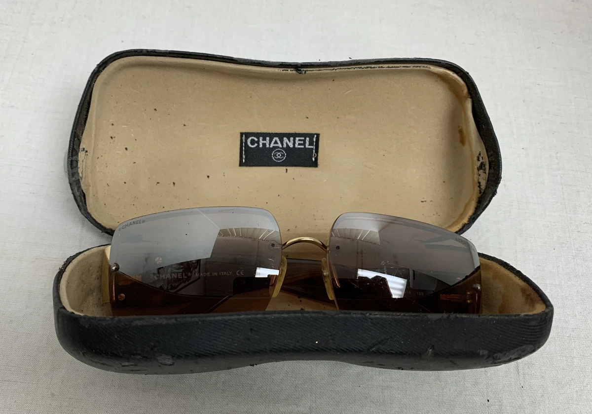 2000s CHANEL Black Rimless Sunglasses Swarovski Rhinestone CC 