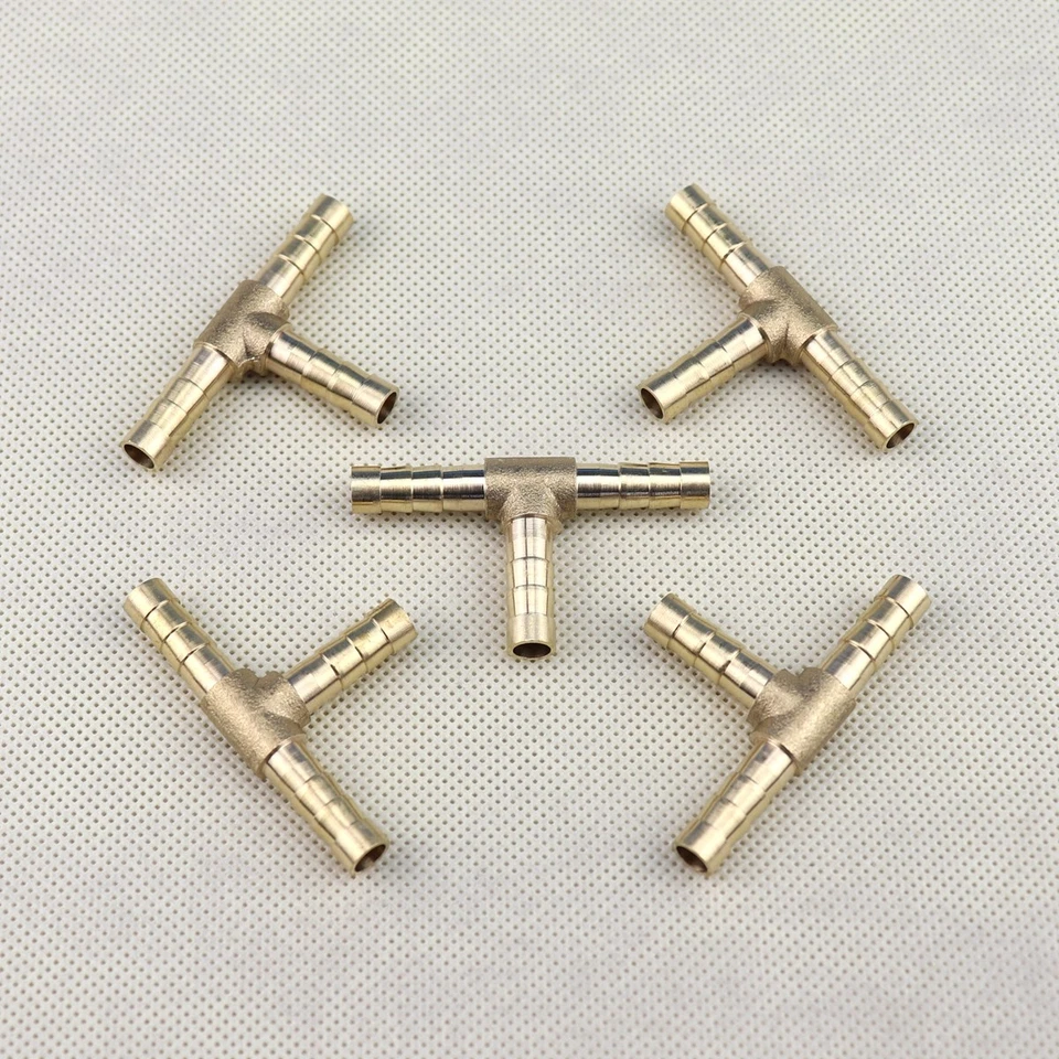 5Pcs Brass Hose Barb Fitting Pipe Tubing Splicer Fuel Water Gas Tee3 Way 1/4"6mm - Image 2 of 4