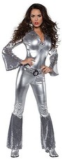 UNDERWRAPS FOXY LACE FRONT SILVER JUMPSUIT ADULT HALLOWEEN COSTUME SIZE MEDIUM