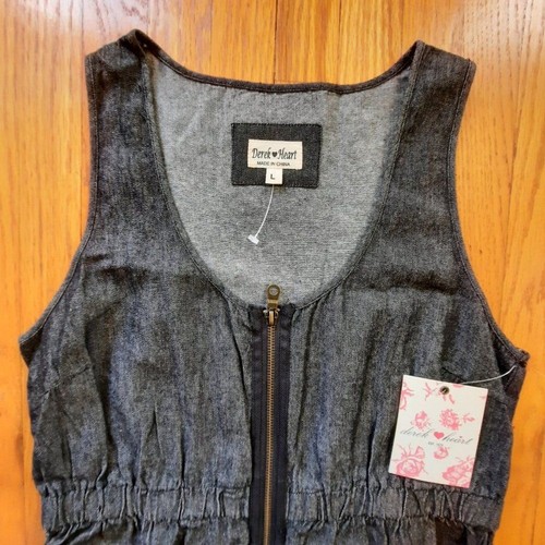 Derek Heart Gray Black Denim Zipper Sleeveless Mini Dress Size Large NWT - Picture 5 of 8