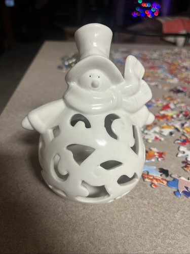 Ganz weiß Keramik Schneemann Votivkerzenhalter Dekor 5,5" x 4,5"