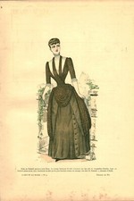 Antique 1885 Brown Polka Dot Scarf Dress Engraving Drawing by Hy Book
