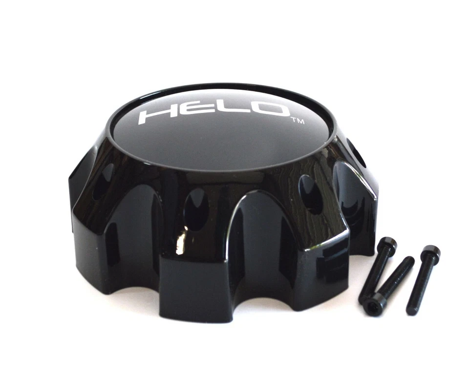 NUEVO Tapa central de rueda Helo negro brillante 8 orejetas HE878 HE879 HE900 HE901 HE904 llanta Foto 2 de 3