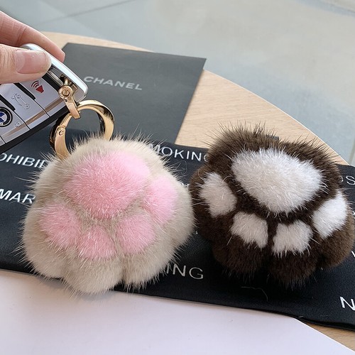 Pata piel de visón real Bolso Encanto Llavero pompón Bolso Cartera Furry Colgante | eBay