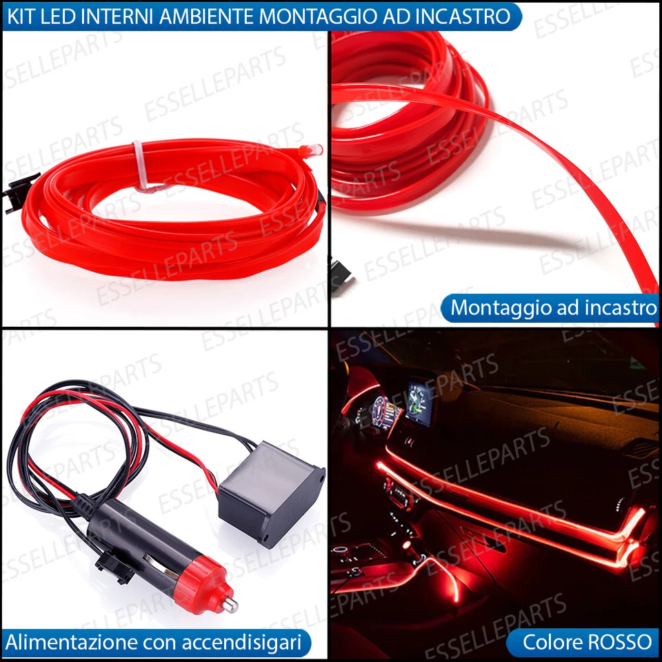 KIT LED INTERNI LUCE AMBIENTE FIBRA OTTICA ROSSO 5 METRI PER FIAT PUNTO EVO - Immagine 2 di 4