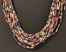 Multi Strand Bugle Bead Necklace Multicolored Tube Bugle Bead Vintage Boho