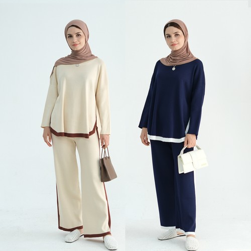 Modest Women Muslim Long Sleeve Blouse Top Pants Sets 2 Piece Outfits Suit Arab - Picture 15 of 28