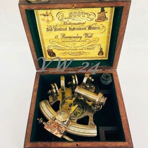 J.SCOTT Antique Sextant Nautical Brass Astrolabe Working Marine Vintage Box - Picture 1 of 7