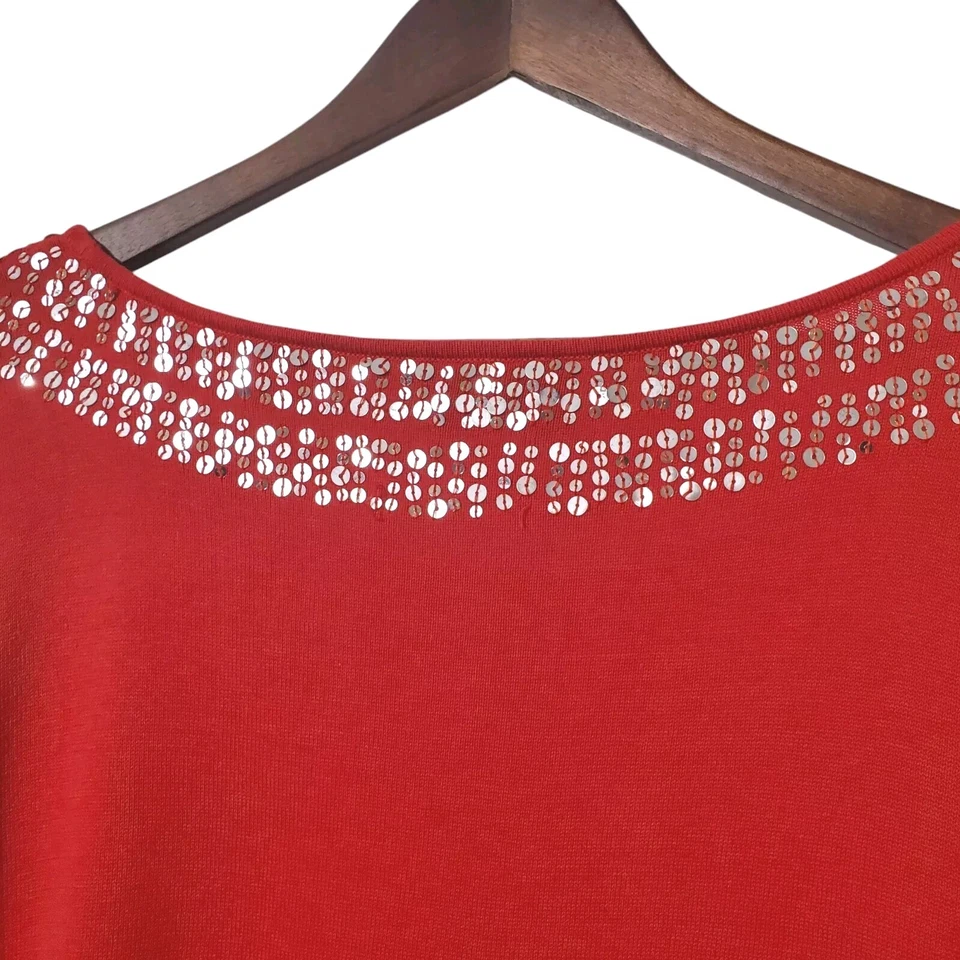 Camisa Top Randolph Duke The Look Mezcla Seda 2X Rojo Plata Lentejuelas Escote Para Mujer Foto 4 de 4