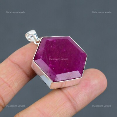 Memorial Day Sale Natural Kashmir Rubi Sterling Silver Unique Pendant Jewelry