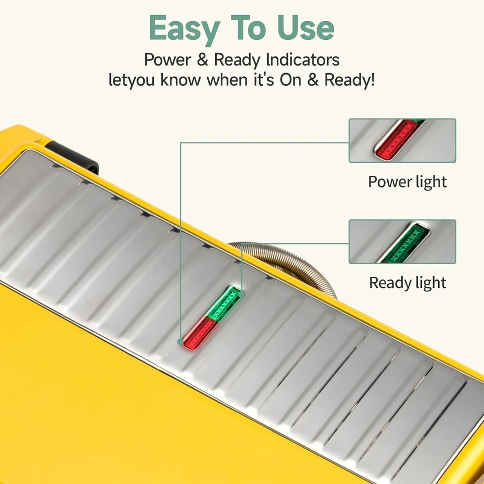 Пресс-гриль SUSTEAS Panini — устройство для приготовления сэндвичей с антипригарной варочной пластиной желтый - Изображение 3 из 4