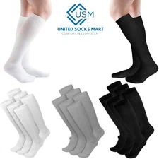 6 Pairs Men's Diabetic Over the Calf Socks Knee High Compression Cotton Socks