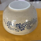 Vintage Pyrex Homestead Mixing Bowl #403 Blue Brown Tan Speckled 8.5 diameter